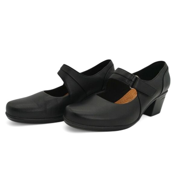 Clarks Women's Size 8 Wide Black Emslie Lulin Mary Jane Chunky Block Heel Pumps - Picture 8 of 16